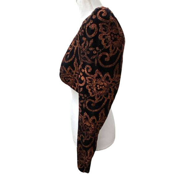 Vintage Women's Jacket Size 10 Black Metallic Glitter Bolero Crop Holiday Velvet - Picture 2 of 12